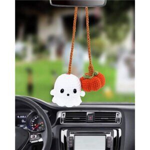 Halloween Ghost Car Accessories Hanging Ornament Crochet Pumpkin and Car